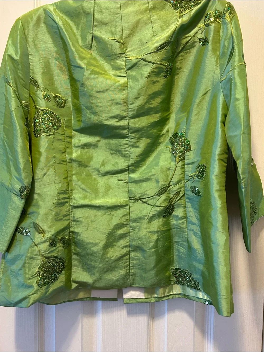 Laogudai Embroidered Green Silk Mandarin Collar Jacket- fits more like a medium
